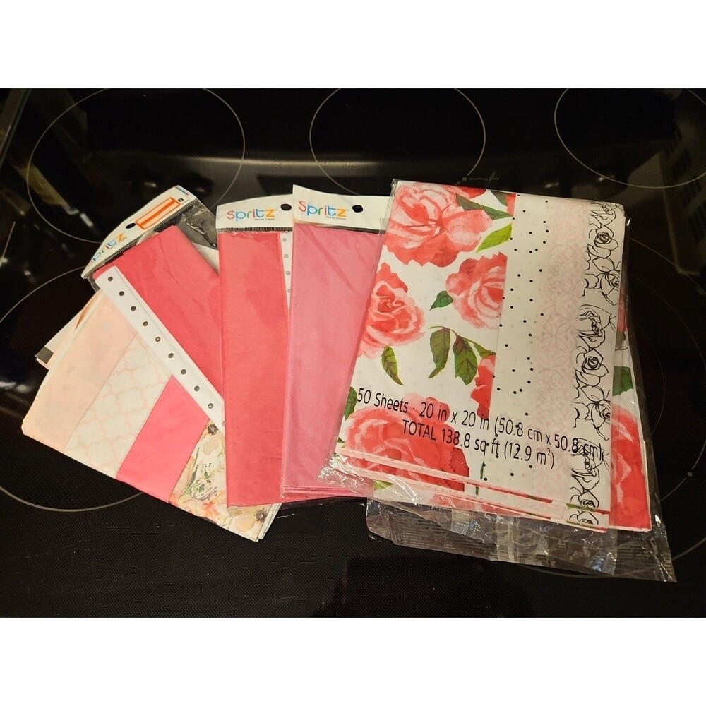 Lot Of 5 Tissue Paper Packs Pretty Pink Girly Chic Floral 3 Brand New & 2 Open